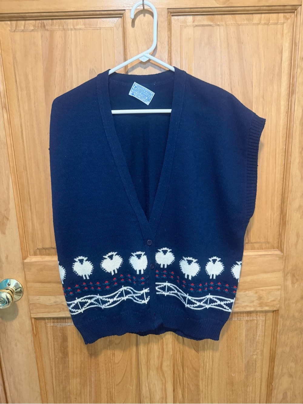 Vintage Pendleton Woolen Mills Virgin Wool Sheep Sweater Vest Navy 3X USA